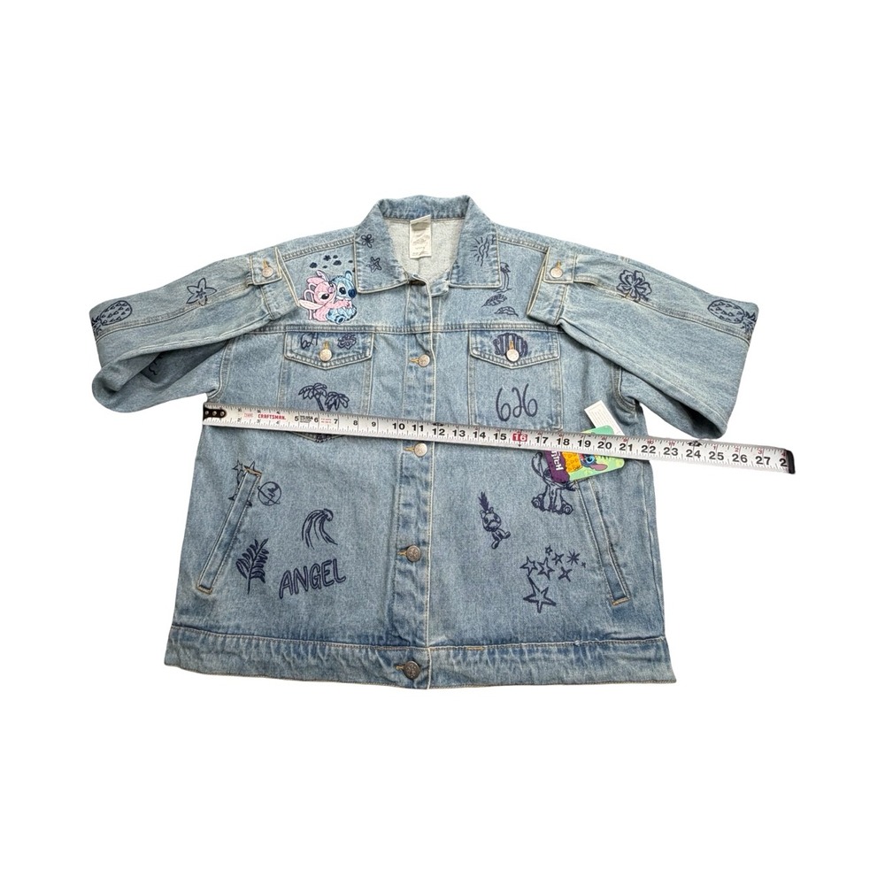 Disney Denim Jacket Womens L Blue Stitch Angel 626 Light Wash Embroidered Doodle - Picture 10 of 14
